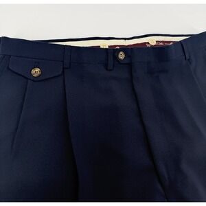 VNTG 80's Racquet Club Navy Blue Slacks Talon Zipper Wool Double Pleated 38x28